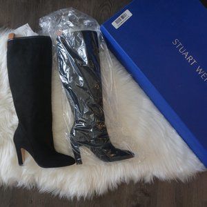 Stuart Weitzman CHARLIEBlack Suede Knee Boots $798